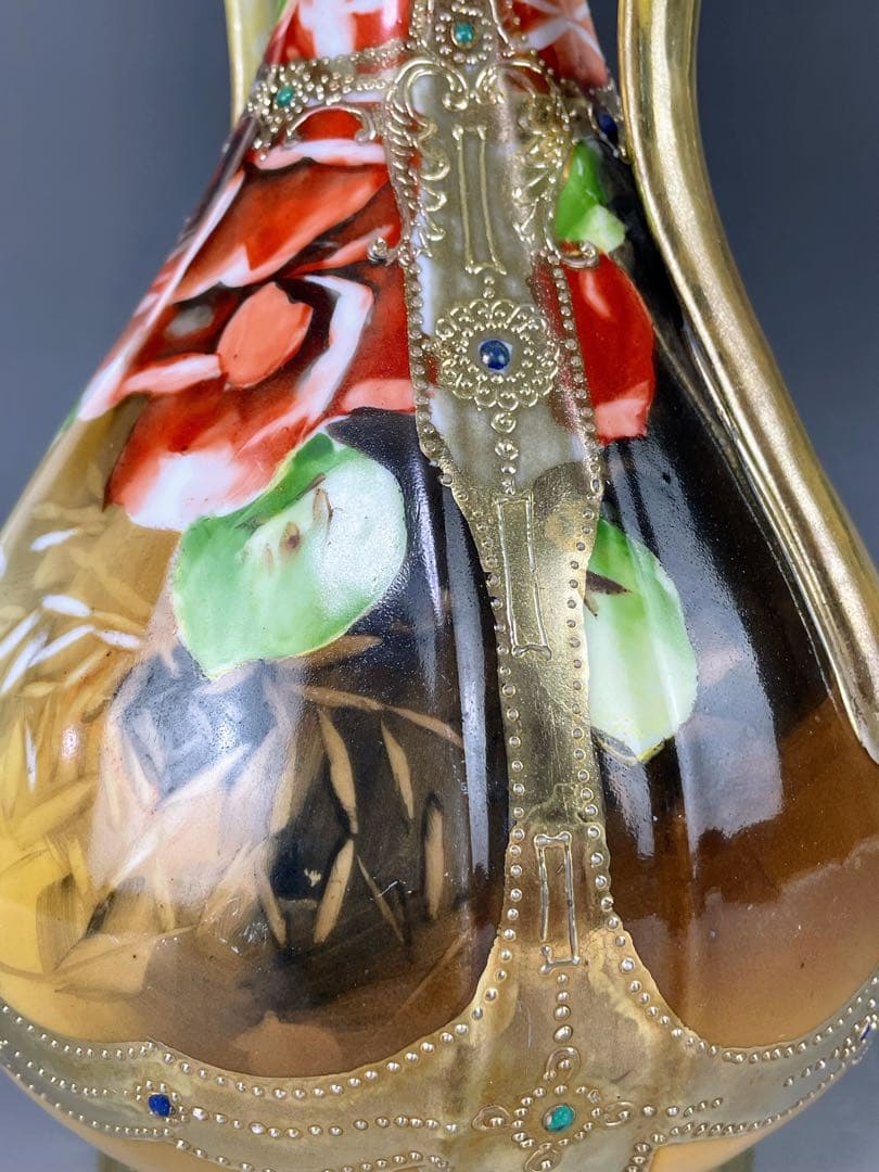 【大型】オールドノリタケ ３０cm アールヌーボー 薔薇紋 ジュエル金盛り 花瓶