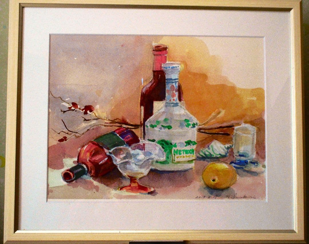 静物画 水彩画額装作品 F6サイズ