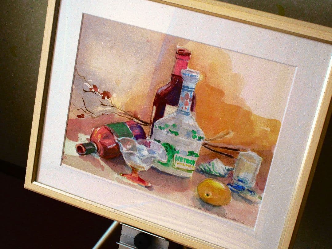 静物画 水彩画額装作品 F6サイズ