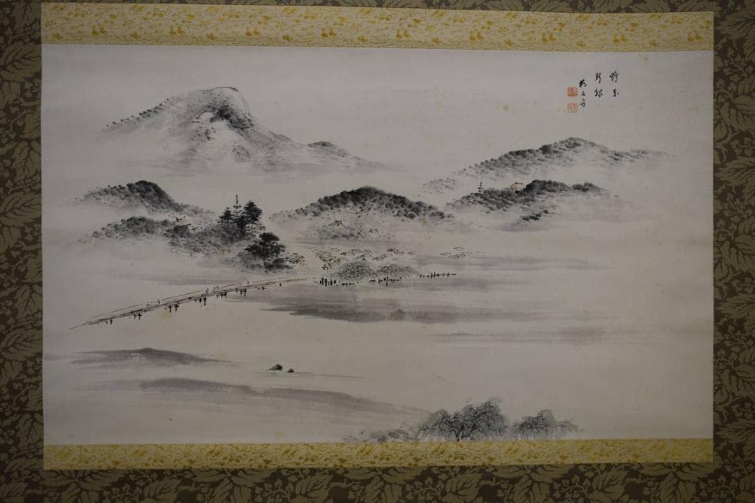 真作/毛利梅友/鴨東新緑之図/桐共箱付/布袋屋掛軸HE-525