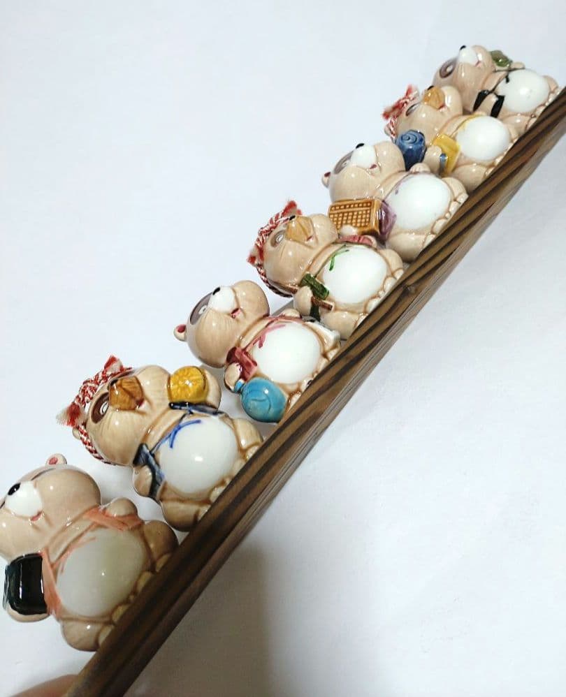 七福神たぬき ■ 七匹のたぬき 陶器製 置物 狸 昭和レトロ 日本 和風 伝統