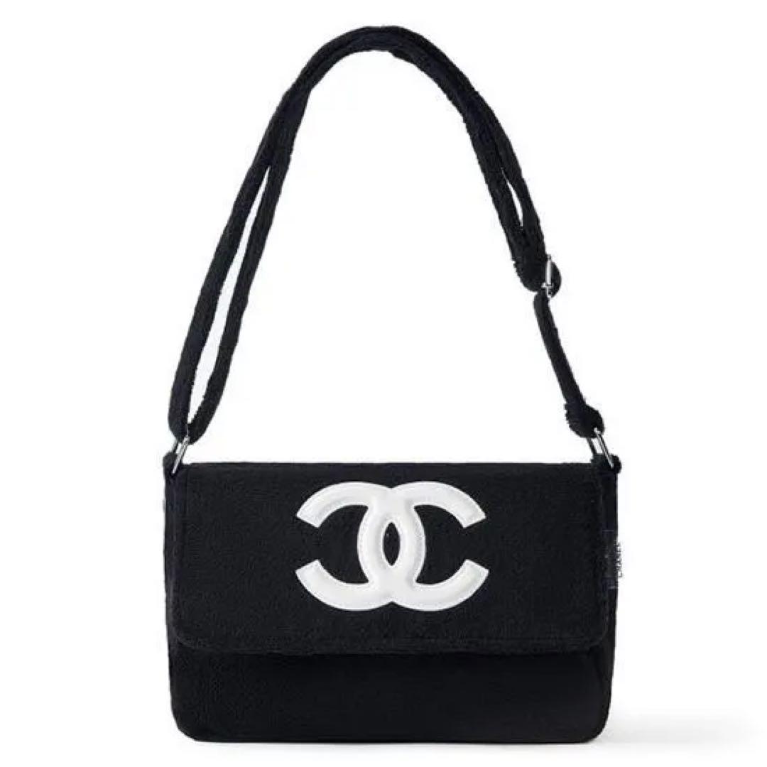 訳あり品 CHANEL シャネル ミニバッグ ポーチ ブラック×ホワイトロゴ