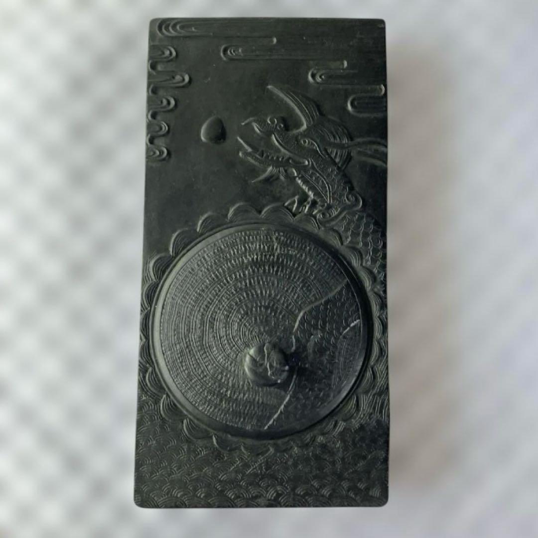 手彫り龍硯 蓋付き　硯　高級書道具　骨董品