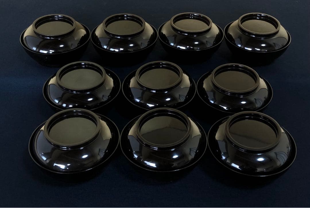 《R》懐石 黒塗内蒔絵 菓子椀10客 木製漆器 明治時代 木箱　260205く5