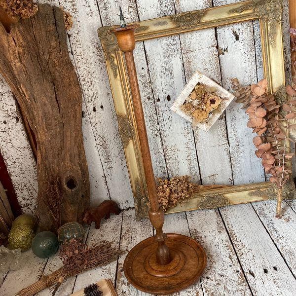 50s ヴィンテージ*古いウッド キャンドルスタンド*木製 無垢材 燭台*蝋燭台