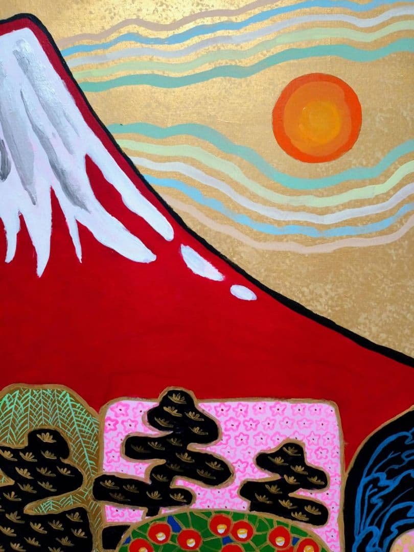 【F20号】片岡球子【めで多き富士】手描き/表裏サイン/油彩/絵画/額縁/額装