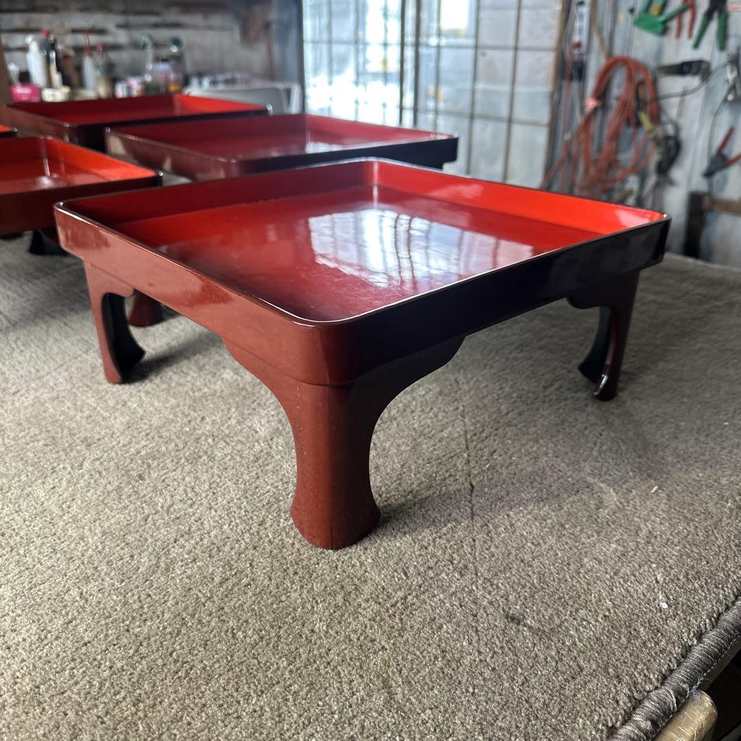 A 旧家 輪島塗 高脚膳 5客 時代漆器 専用木箱付き アンティーク き