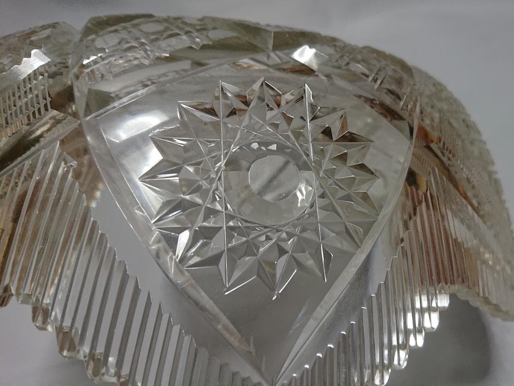 名家蔵出　江戸期　江戸切子輪花鉢　8寸　保証